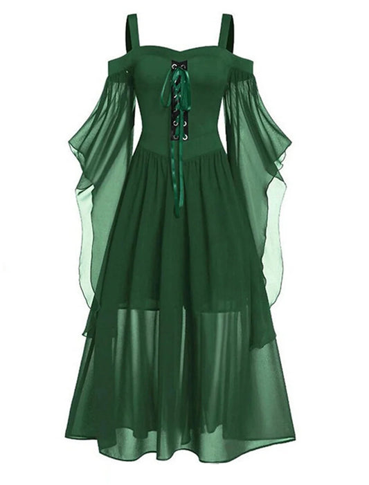 Women's Plus Size Curve Prom Dress Party Dress Vintage Dress Long Dress Maxi Dress Black Blue Purple Long Sleeve Pure Color Drawstring Spring Fall Winter Spaghetti Strap Vintage Halloween
