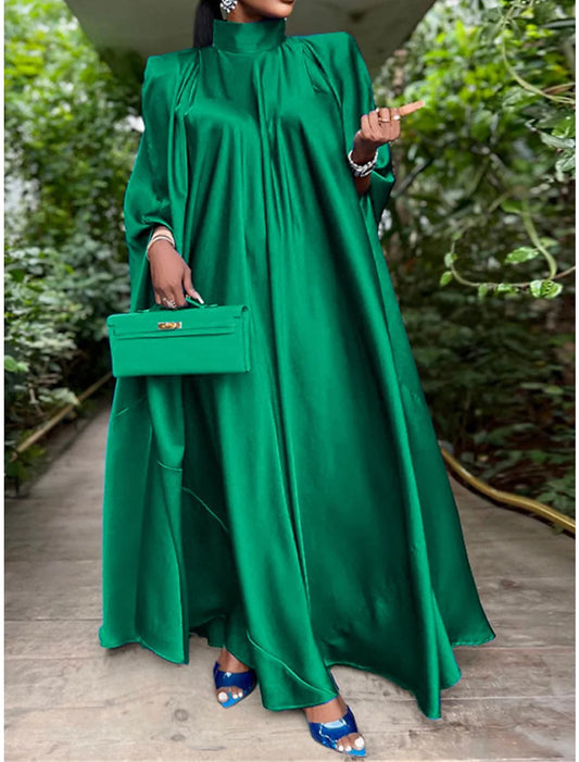 Women's Prom Dress Party Dress Satin Dress Long Dress Maxi Dress Black Yellow Pink Sleeveless Pure Color Ruched Summer Spring Fall Stand Collar Fashion Birthday Evening Party Wedding Guest