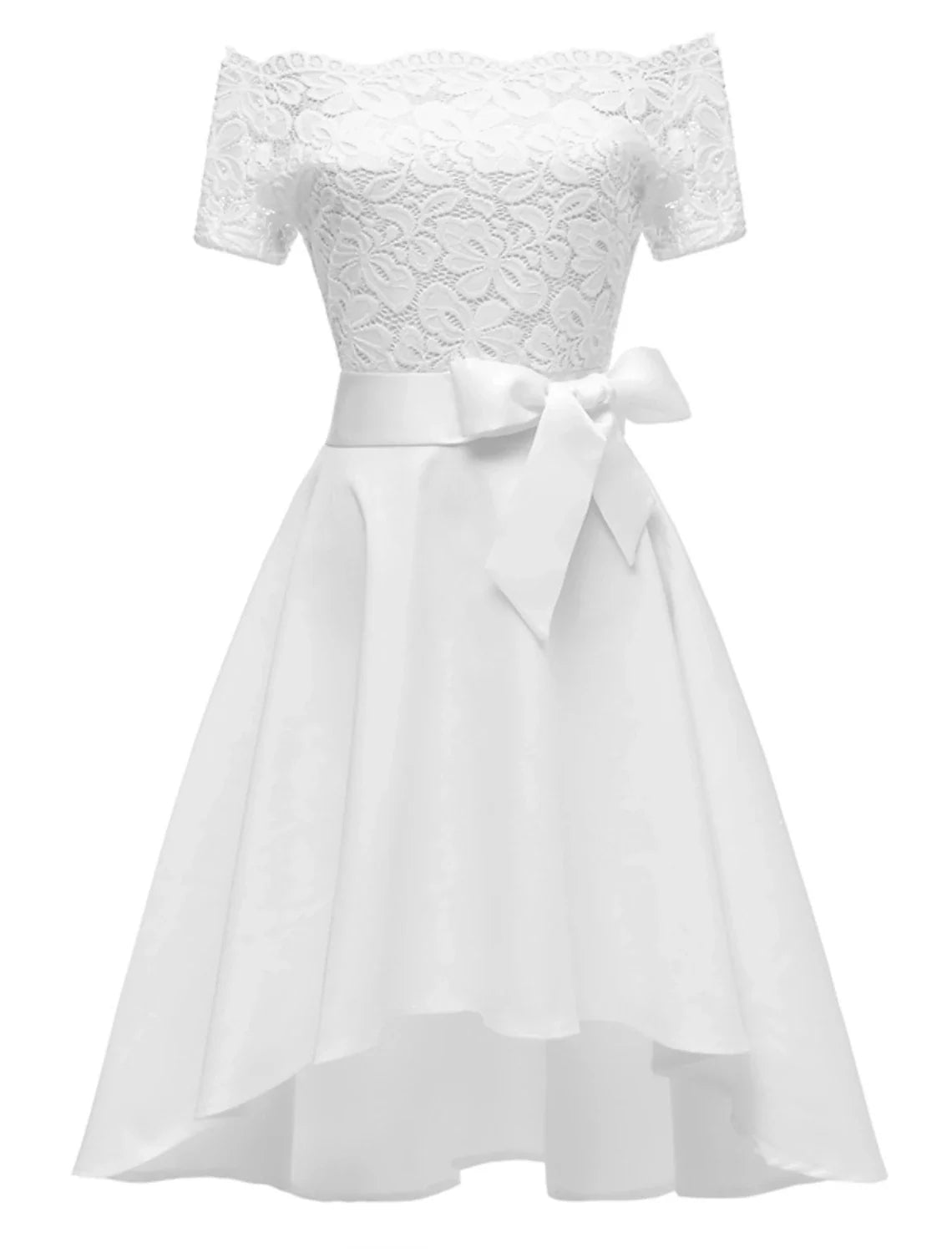 Women's Black Dress Party Dress Lace Dress Knee Length Dress White Pink Wine Short Sleeve Pure Color Lace Summer Spring Fall Off Shoulder Elegant Party Wedding Guest Birthday