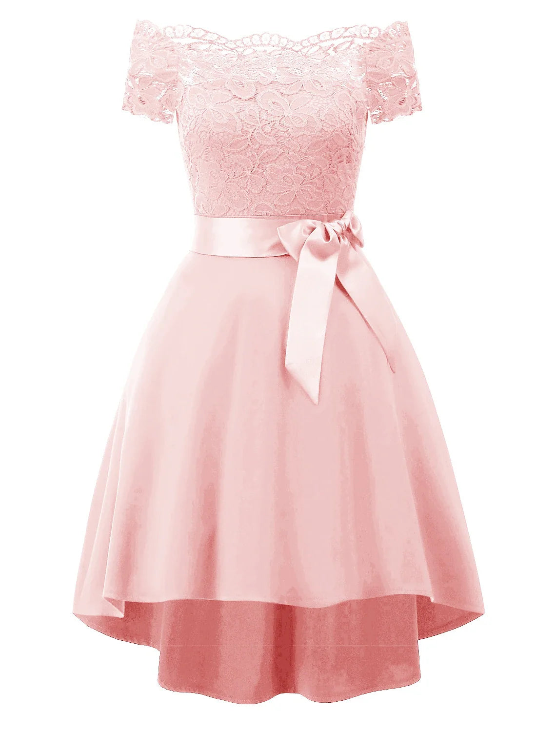 Women's Black Dress Party Dress Lace Dress Knee Length Dress White Pink Wine Short Sleeve Pure Color Lace Summer Spring Fall Off Shoulder Elegant Party Wedding Guest Birthday