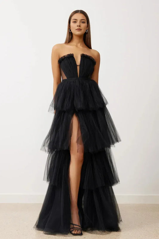 Fashion A-Line Off the Shoulder Sleeveless Tulle Floor-Length Prom Dress