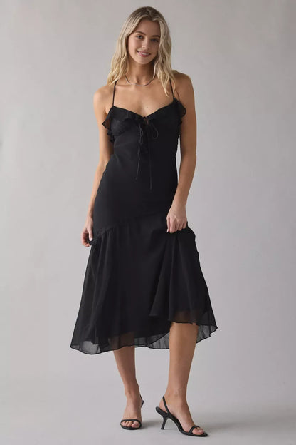 Fashion A-Line Spaghetti Straps Sleeveless Chiffon Ankle-Length Prom Dress