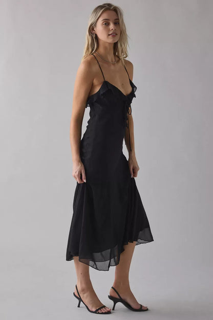 Fashion A-Line Spaghetti Straps Sleeveless Chiffon Ankle-Length Prom Dress
