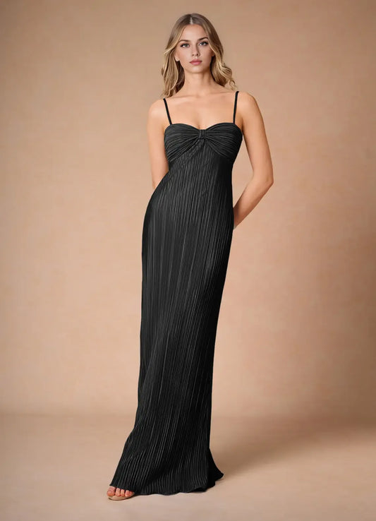 Fashion A-Line Spaghetti Straps Sleeveless Zipper Up Floor-Length Evening Dress