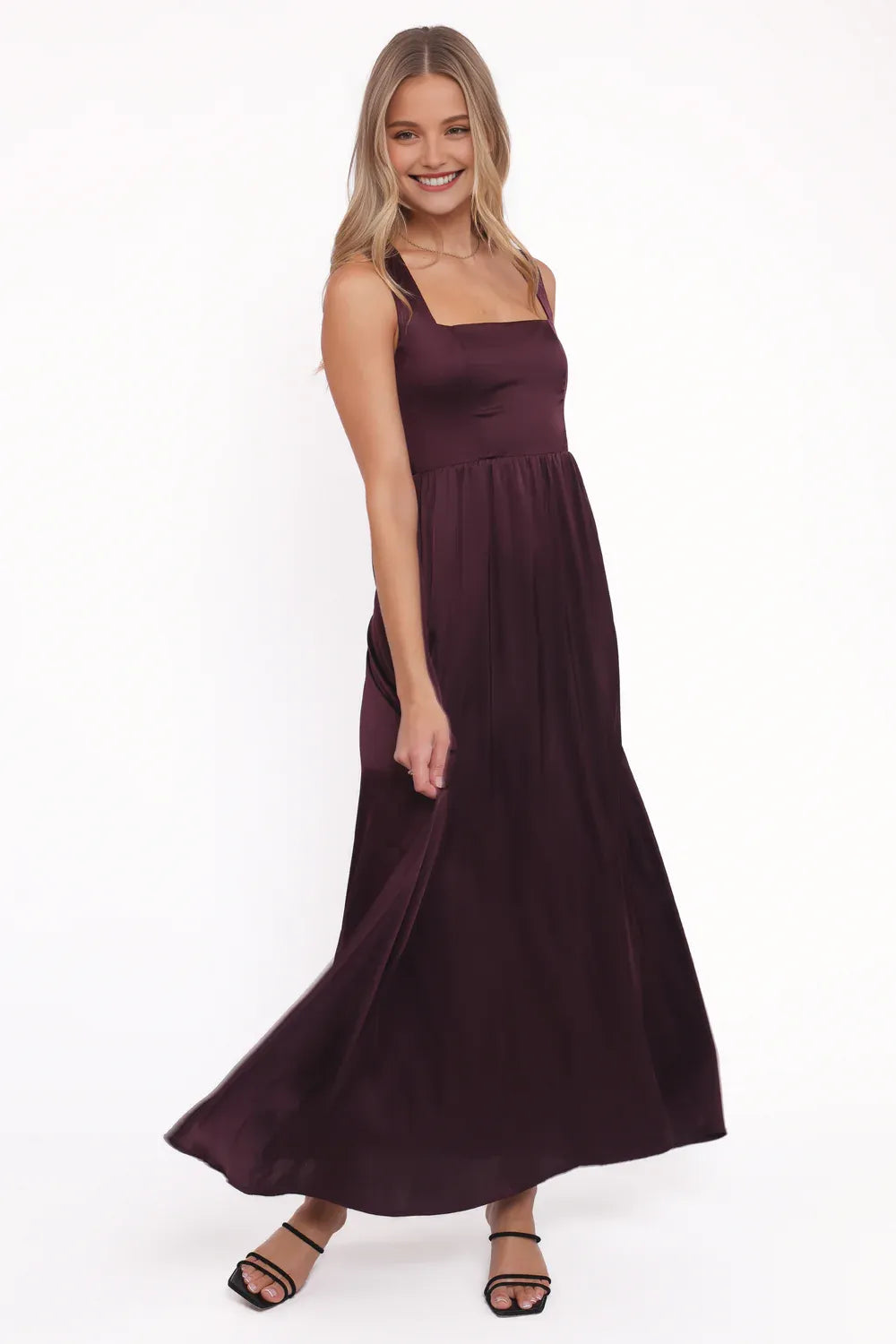 Fashion A-Line Square Neck Sleeveless Satin Floor-Length Prom Dress