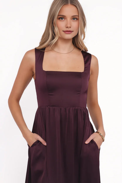 Fashion A-Line Square Neck Sleeveless Satin Floor-Length Prom Dress
