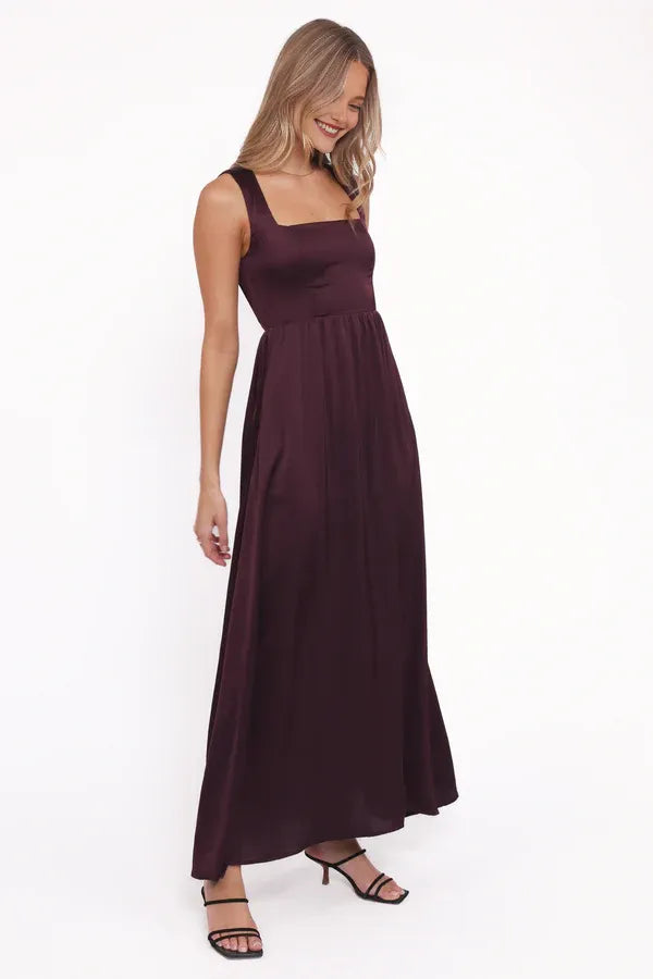 Fashion A-Line Square Neck Sleeveless Satin Floor-Length Prom Dress