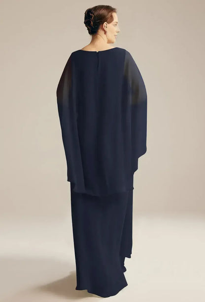 Fashion A-line V Neck Butterfly Sleeves Pleated Chiffon Floor Length Mother of the Bride Dress