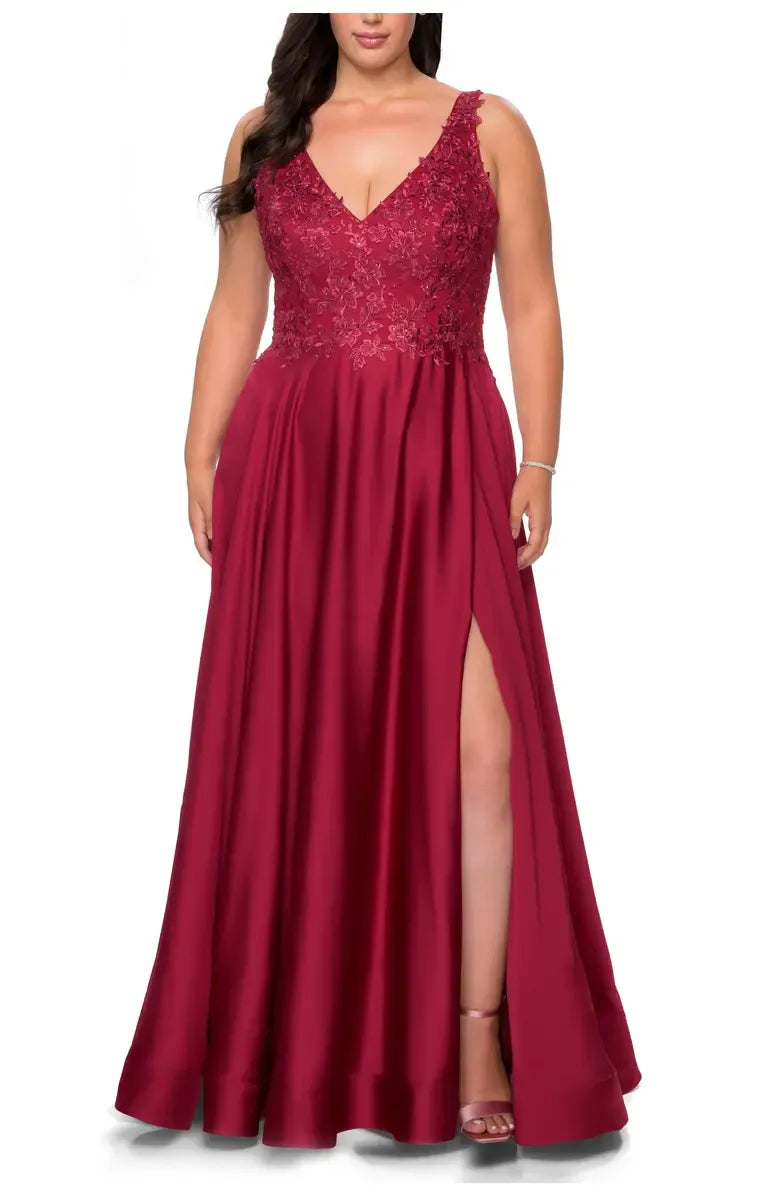 Fashion A-line V Neck Sleeveless Backless Ankle-Length Plus Size Prom Dress