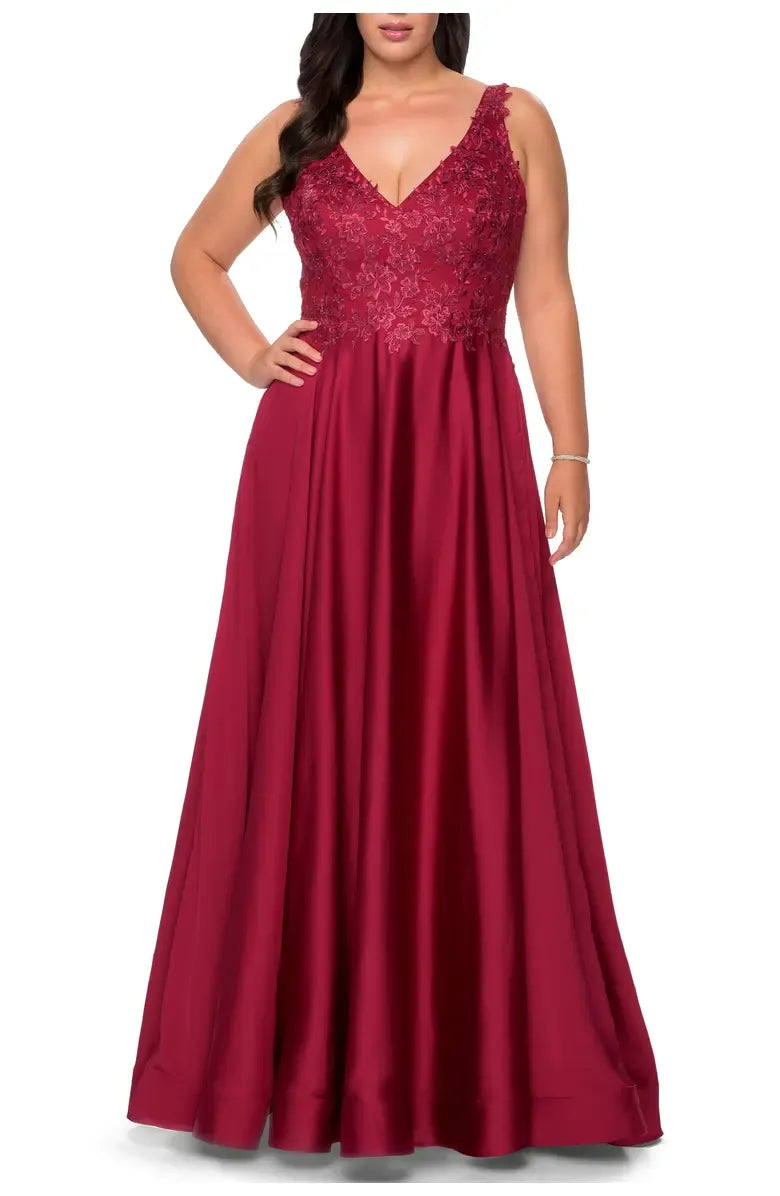 Fashion A-line V Neck Sleeveless Backless Ankle-Length Plus Size Prom Dress