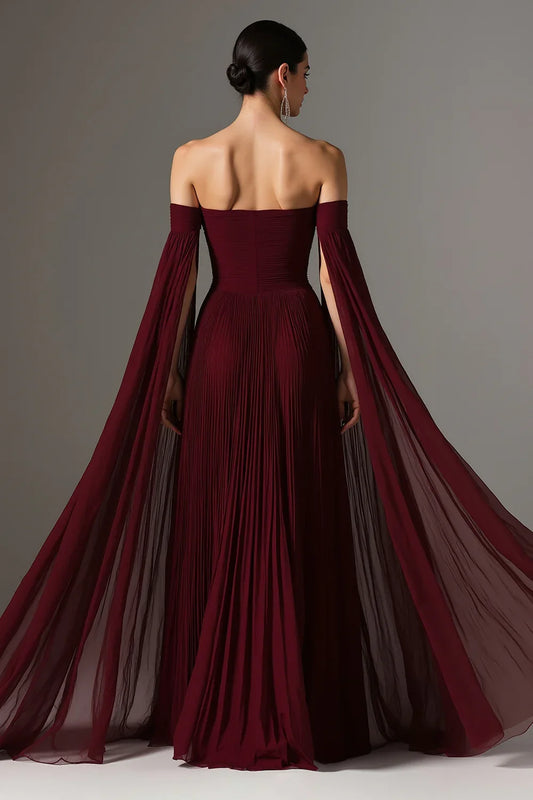 Fashion A Line Off the Shoulder Flutter Sleeve Chiffon Floor-Length Evening Dress