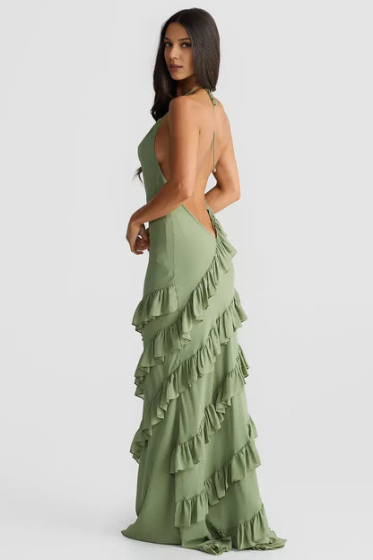 Fashion Mermaid Halter Neck Sleeveless Backless Sweep/Brush Train Prom Dress