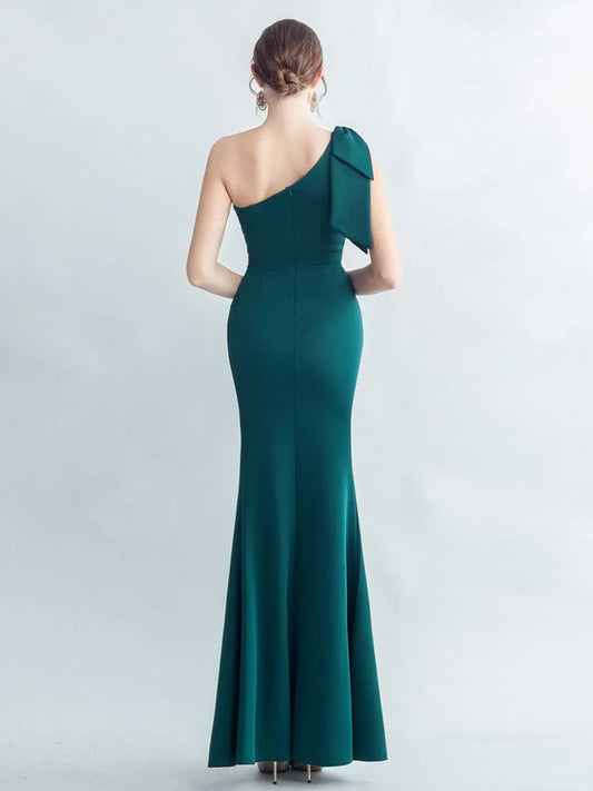 Fashion Mermaid One Shoulder Sleeveless Zipper Up Floor-Length Prom Dress