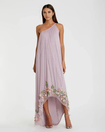 Dress Fashion Purple One Shoulder Embellished Trapeze Maxi Dress Evening Dress A-Line Sleeveless Asymmetrical Neck Prom Dress