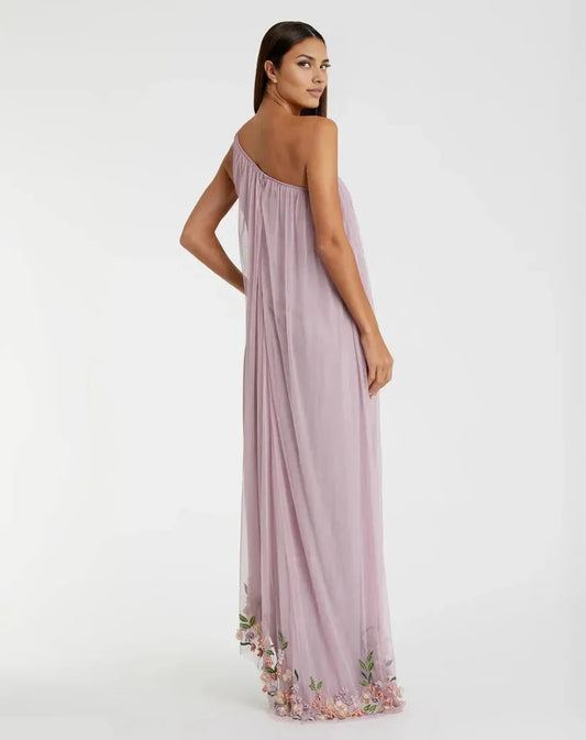 Dress Fashion Purple One Shoulder Embellished Trapeze Maxi Dress Evening Dress A-Line Sleeveless Asymmetrical Neck Prom Dress