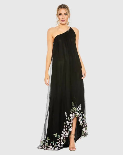Dress Fashion Purple One Shoulder Embellished Trapeze Maxi Dress Evening Dress A-Line Sleeveless Asymmetrical Neck Prom Dress