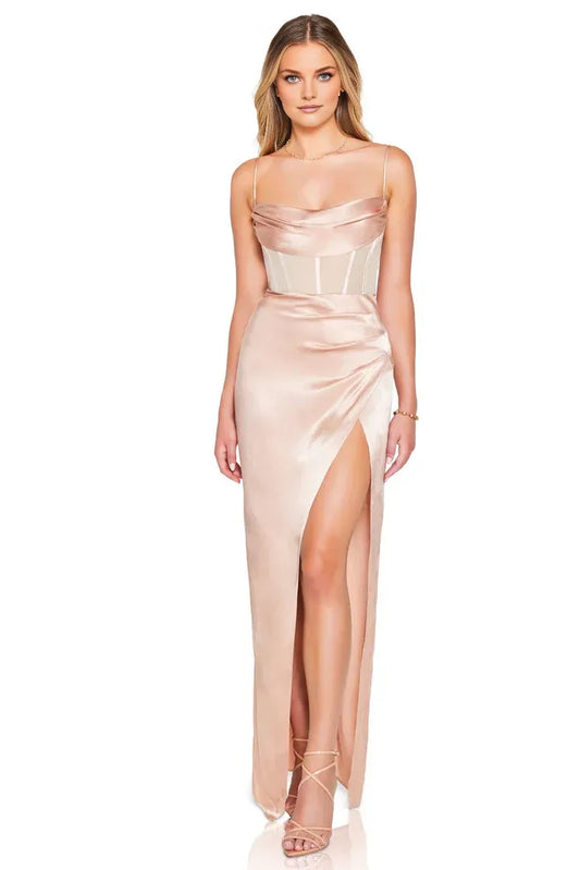 Fashion Sheath/Column Spaghetti Straps Sleeveless Satin Floor-Length Prom Dress