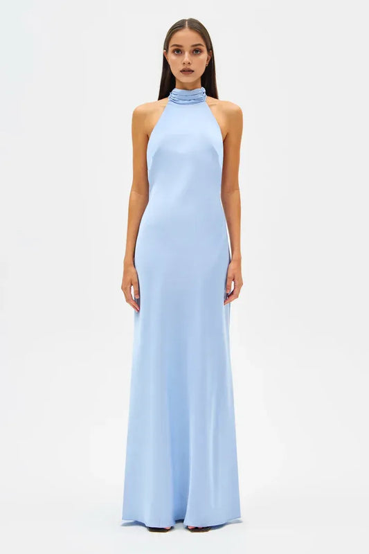Fashion Sheath High Neck Sleeveless Satin Floor-Length Prom Dress