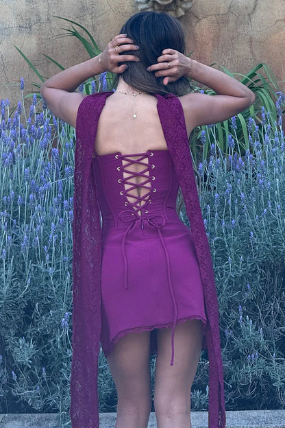Fashion Sheath Scoop Neck Sleeveless Lace Up Lace Short-Mini Homecoming Dress
