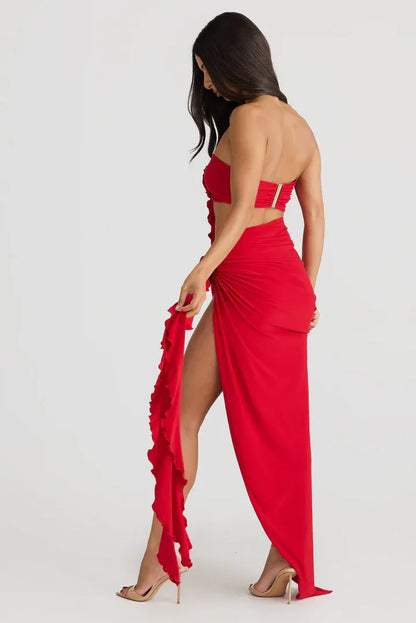 Fashionable Fitted Strapless Sleeveless Backless Floor-Length Prom Dress