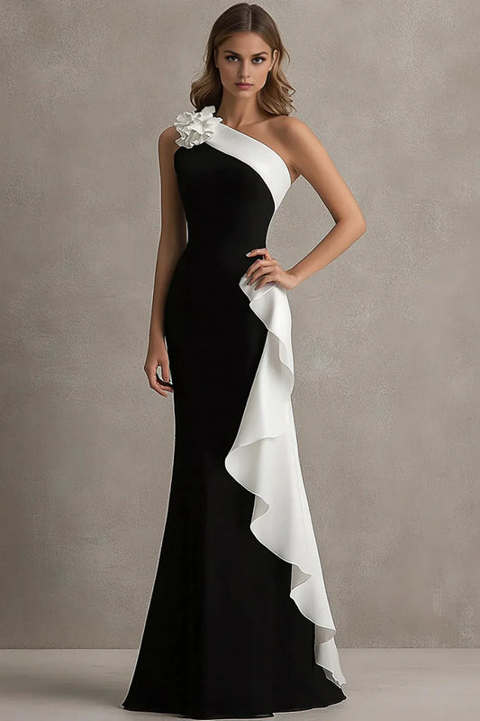 Fashionable Mermaid/Trumpet One Shoulder Sleeveless 3D Flowers Floor-Length Prom Dress