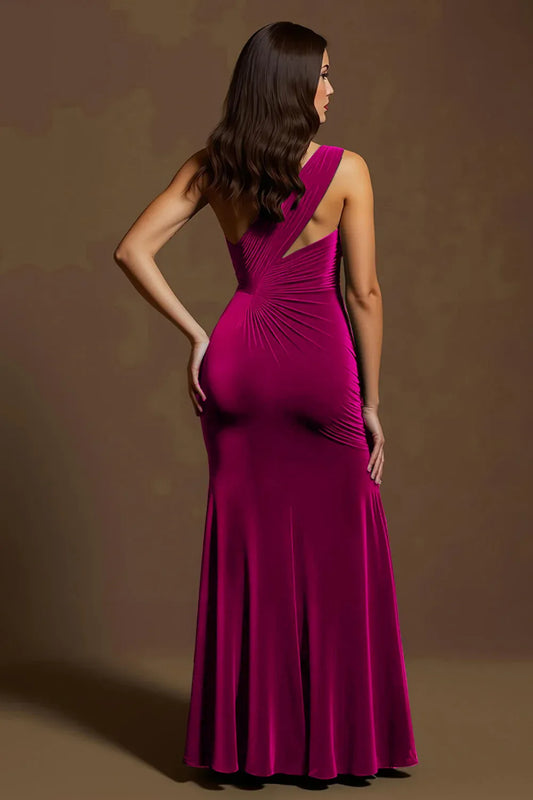 Fashionable Mermaid/Trumpet One Shoulder Sleeveless Velvet Floor-Length Evening Dress