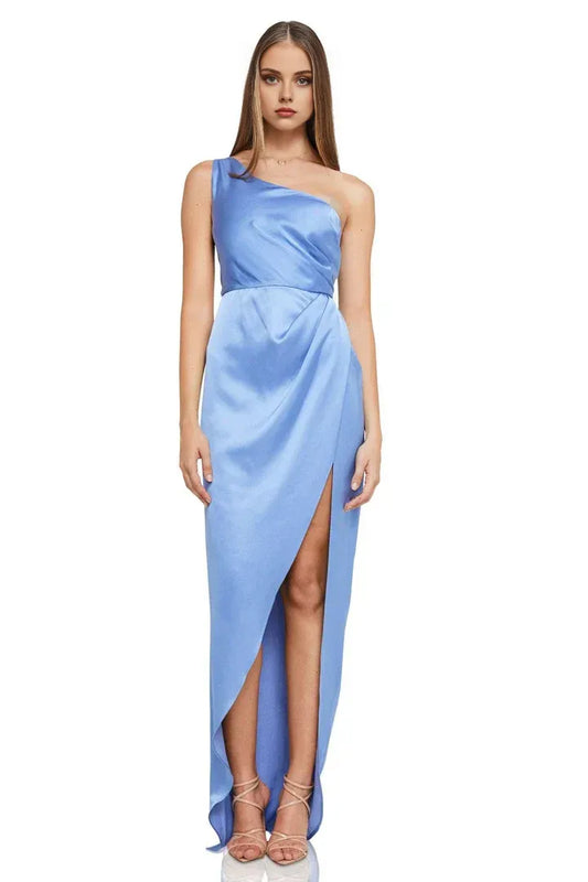 Fashionable Sheath/Column One Shoulder Sleeveless Satin Floor-Length Prom Dress