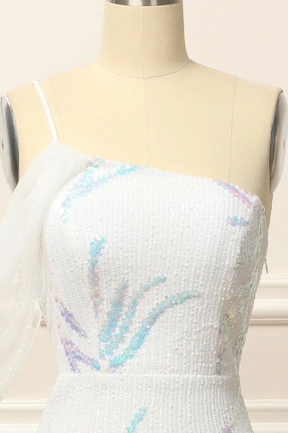 Floor Length Sequins One Shoulder Mermaid Prom Dress With Slit