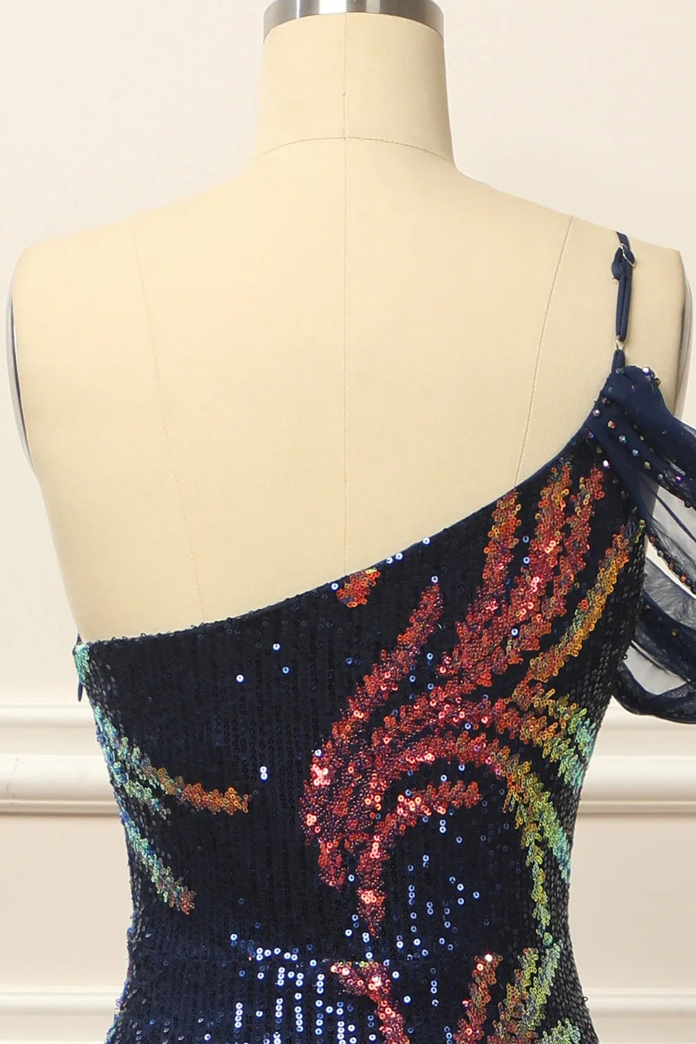 Floor Length Sequins One Shoulder Mermaid Prom Dress With Slit