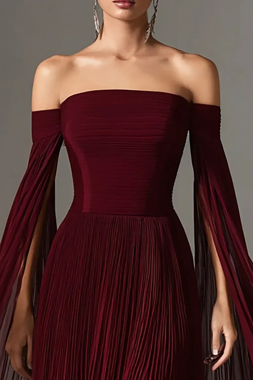 Flowy A-Line Off the Shoulder Flutter Sleeve Chiffon Pleated Floor-Length Prom Dress