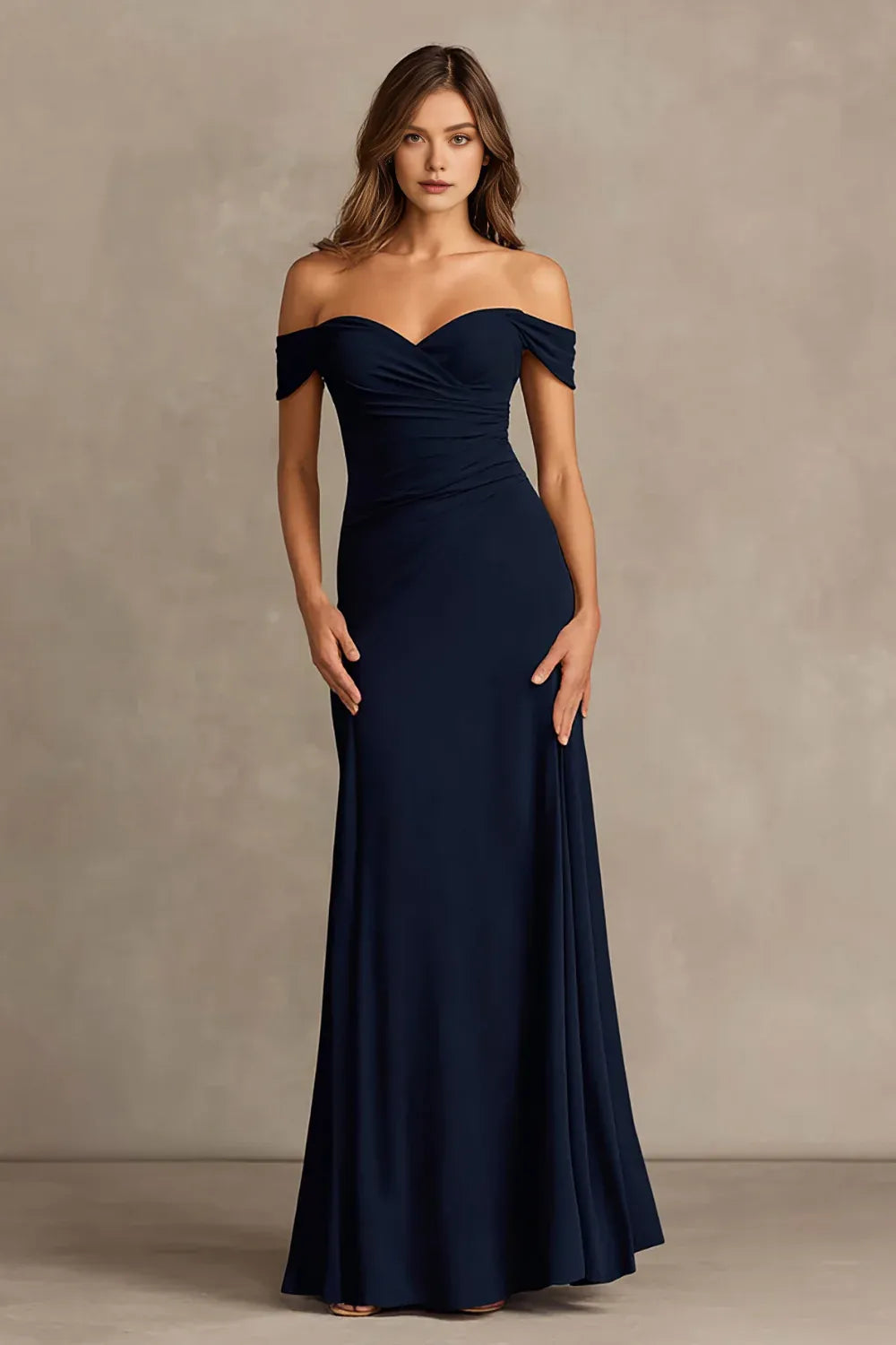 Flowy A-Line Off the Shoulder Sleeveless Lace Up Floor-Length Prom Dress