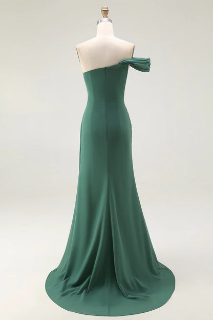 Flowy Mermaid One Shoulder Sleeveless Pleated Floor-Length Prom Dress