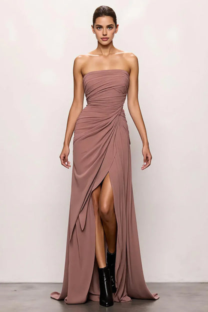 Flowy Mermaid/Trumpet Strapless Sleeveless Backless Sweep/Brush Train Prom Dress