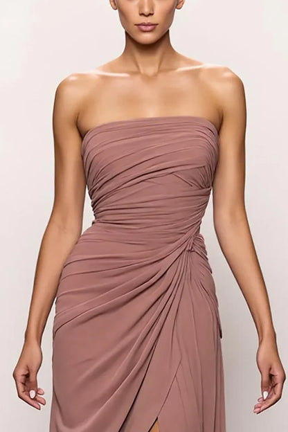 Flowy Mermaid/Trumpet Strapless Sleeveless Backless Sweep/Brush Train Prom Dress