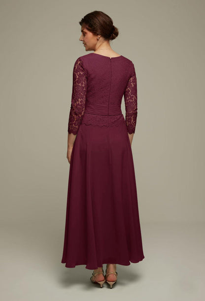 Formal Women's Dresses A-line Elegant 3/4 Sleeve Lace Applique Round Neck Floor Length Free Custom Size Mother of the Bride Dress