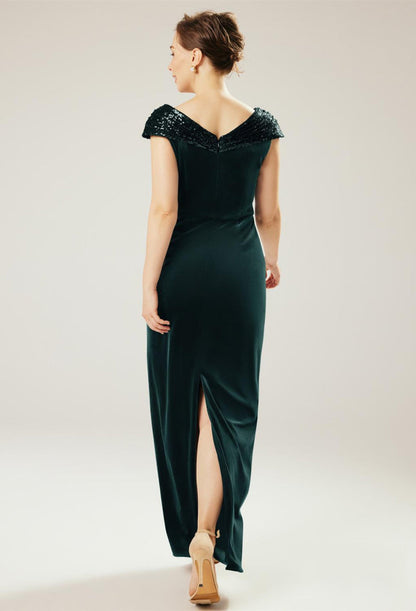Formal Women's Dresses Asymmetrical Neck Elegant Sleeveless Floor Length Velvet Free Custom Size Mother of the Bride Dress