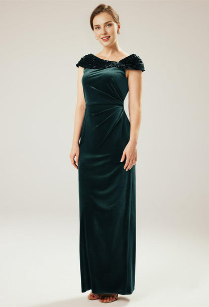 Formal Women's Dresses Asymmetrical Neck Elegant Sleeveless Floor Length Velvet Free Custom Size Mother of the Bride Dress