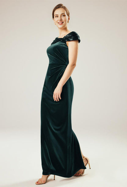 Formal Women's Dresses Asymmetrical Neck Elegant Sleeveless Floor Length Velvet Free Custom Size Mother of the Bride Dress