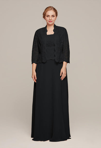 Formal Women's Dresses Elegant 3/4 Sleeve Lace Applique With Jacket Floor Length Free Custom Size Mother of the Bride Dress