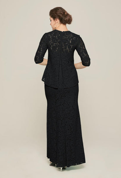 Formal Women's Dresses Elegant 3/4 Sleeve Lace Applique Round Neck Floor Length Free Custom Size Mother of the Bride Dress