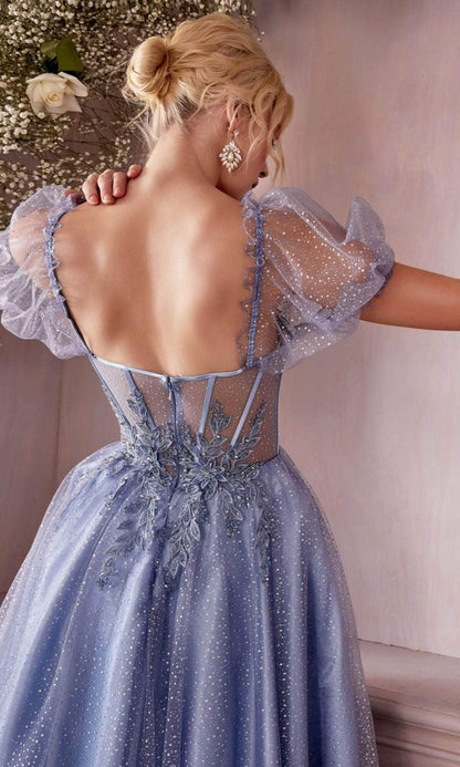 Formal Black Dresses A-line Puff- Sleeve Tea-Length Dress Lace Applique Prom Dress / Formal Wear Dresses