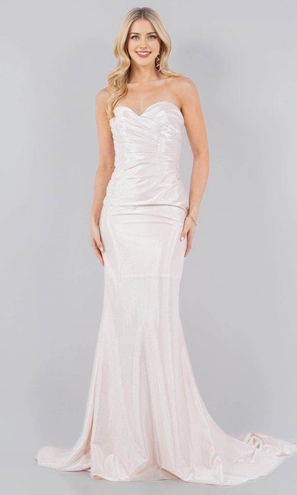 Formal Blue Dresses Satin Pleated Bodice Sweetheart Strapless Mermaid With Sweeping Train Prom Gown / Formal Wear Dresses
