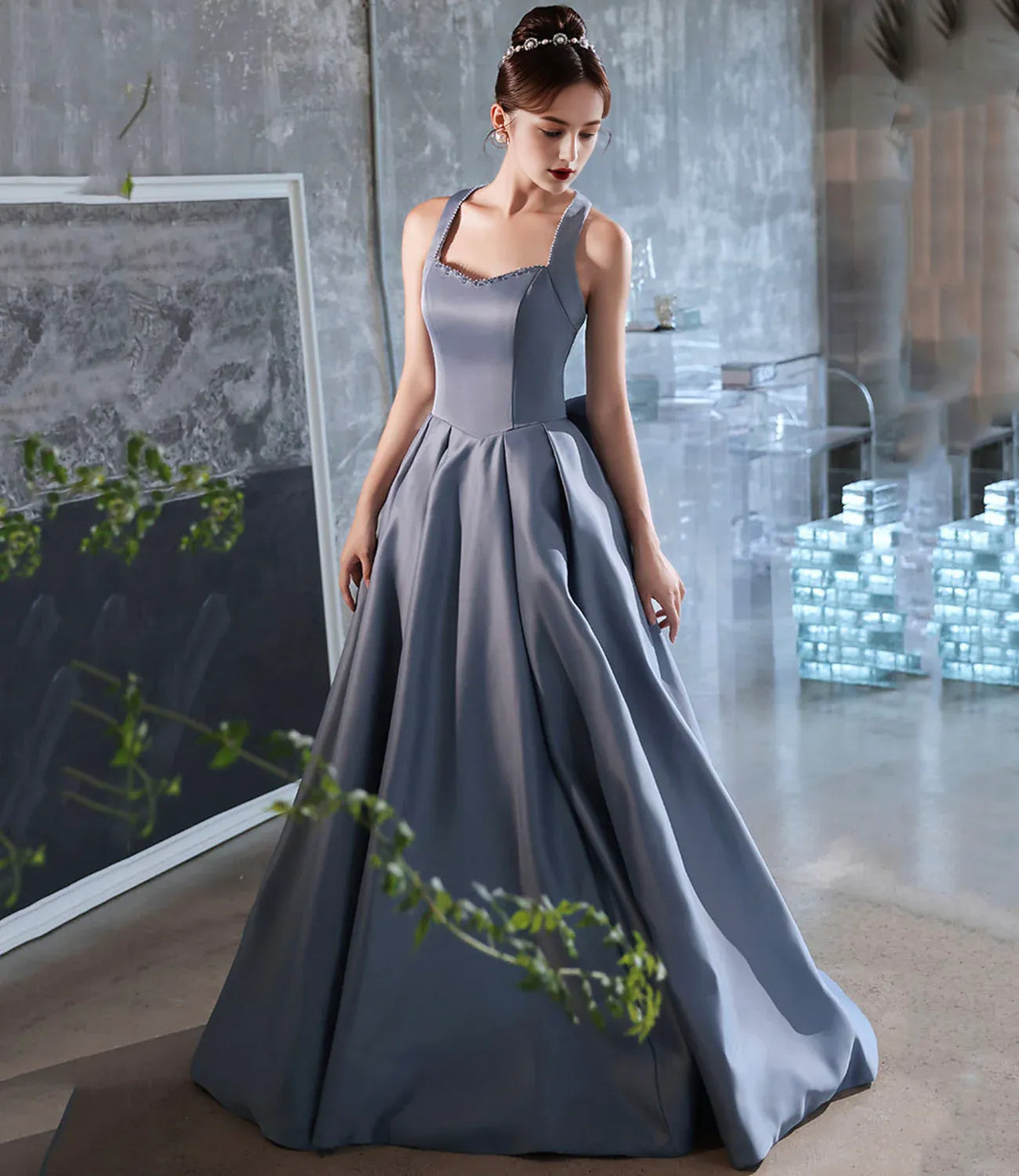 Formal Dresses Blue Satin Long Prom Dress A line Evening Dress / Prom Dresses Store