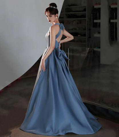 Formal Dresses Blue Satin Long Prom Dress A line Evening Dress / Prom Dresses Store