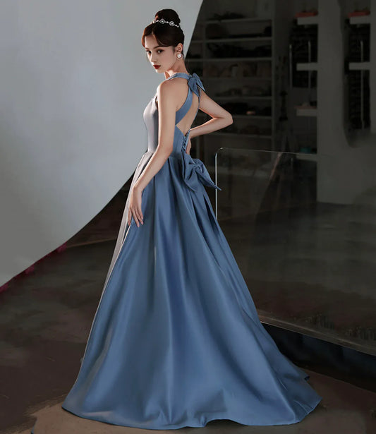 Formal Dresses Blue Satin Long Prom Dress A line Evening Dress / Prom Dresses Store