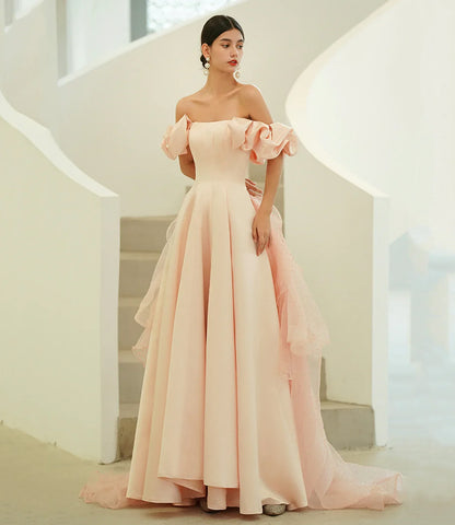 Formal Dresses Pink Satin Tulle Long Prom Dress A line Evening Dress / Prom Dresses Store