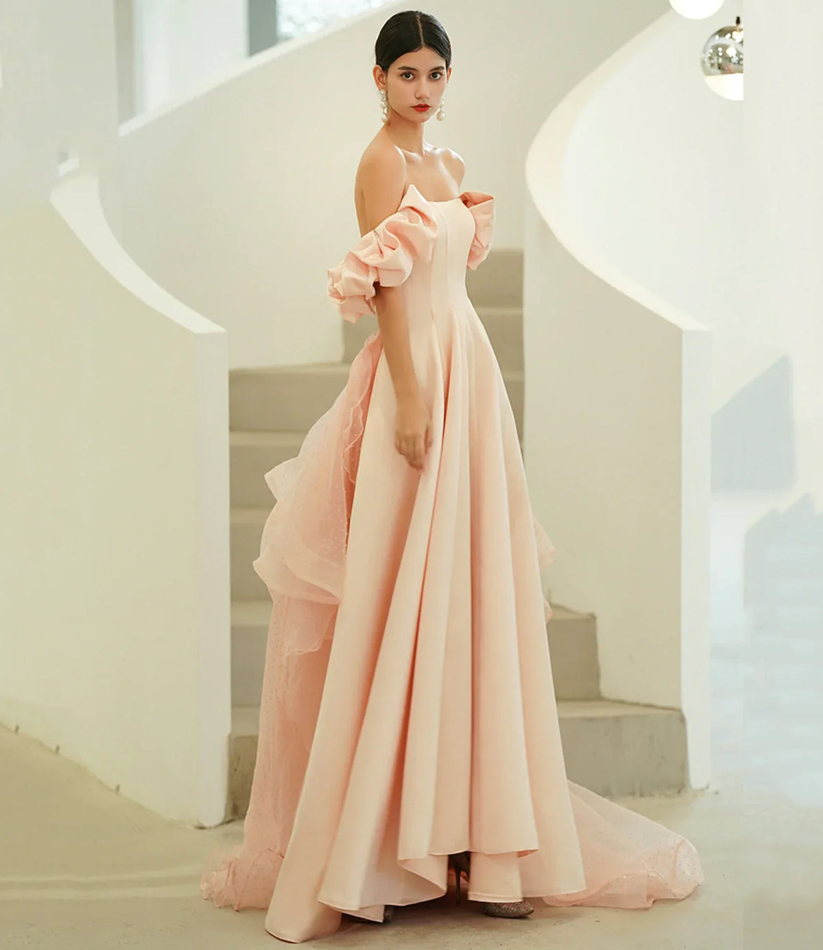 Formal Dresses Pink Satin Tulle Long Prom Dress A line Evening Dress / Prom Dresses Store