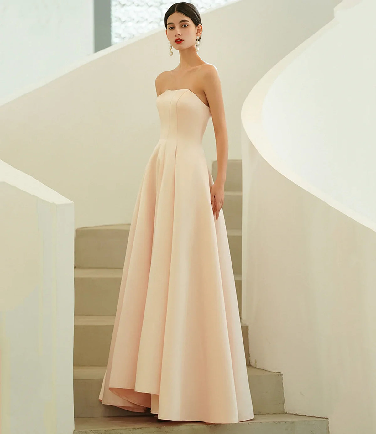 Formal Dresses Pink Satin Tulle Long Prom Dress A line Evening Dress / Prom Dresses Store