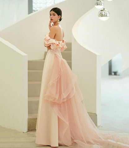 Formal Dresses Pink Satin Tulle Long Prom Dress A line Evening Dress / Prom Dresses Store