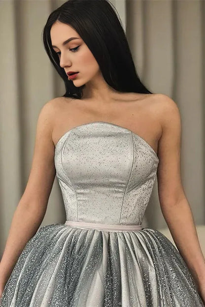 Formal Dresses Silver Strapless A-Line Short Prom Dress With Sequins / Prom Dresses Store